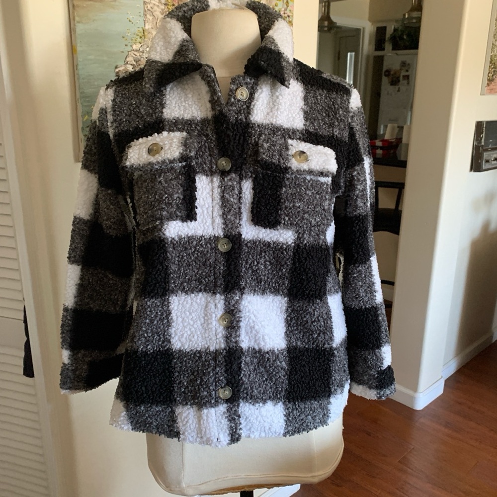 Wonder Nation Black and White Plaid Teddy Jacket